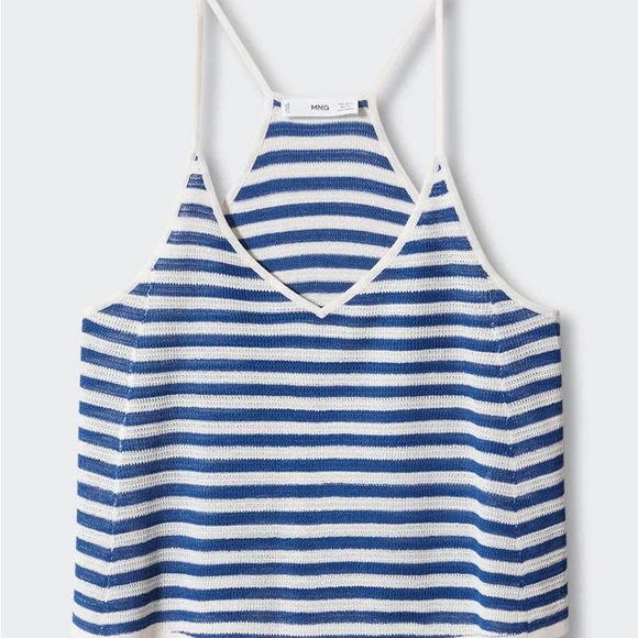 Mango Blue and White Sleeveless Crop Tank Top Size L - Picture 1 of 6